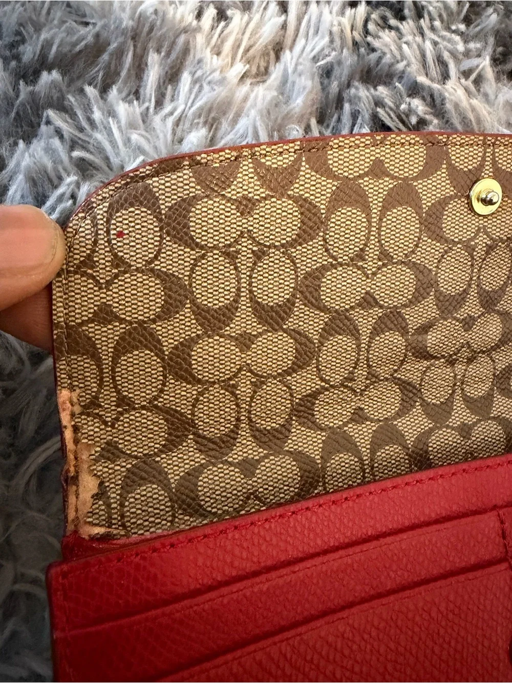Coach Red Pebbled Leather Slim Envelope Wallet Signature C Inner Flap